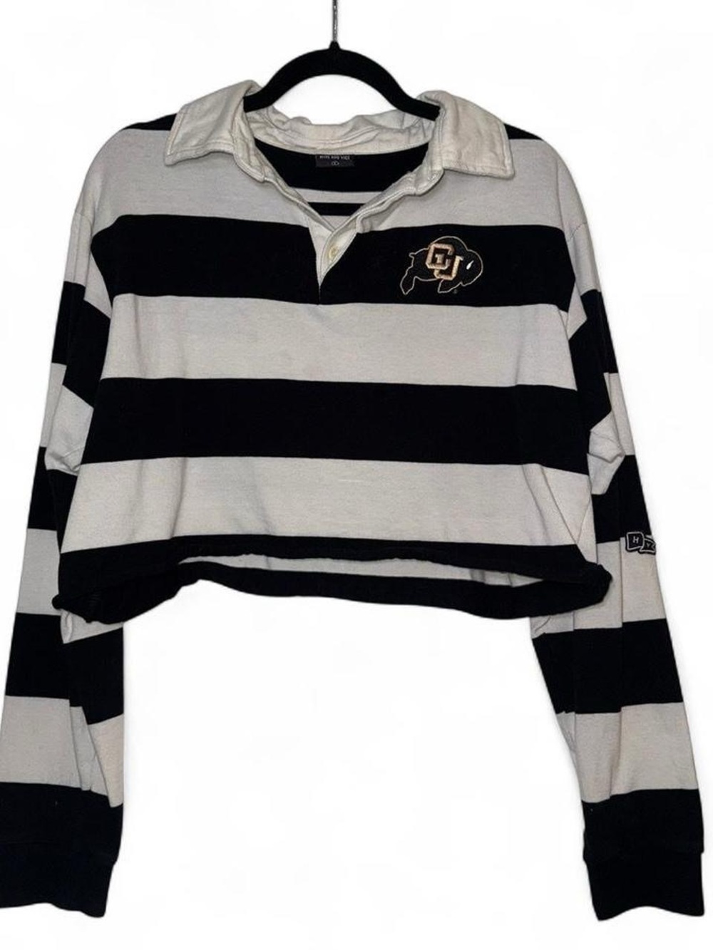 Hype and Vice CU Boulder Black & White Cropped Rugby Top Size L